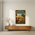 Edgbaston Glasshouse — Birmingham art print, unframed poster, styled in a living room