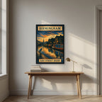 Gas Street Basin — Birmingham art print, in a black frame, styled in a desk