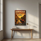 More Canals Than Venice — Birmingham art print, on slim canvas, styled in a desk