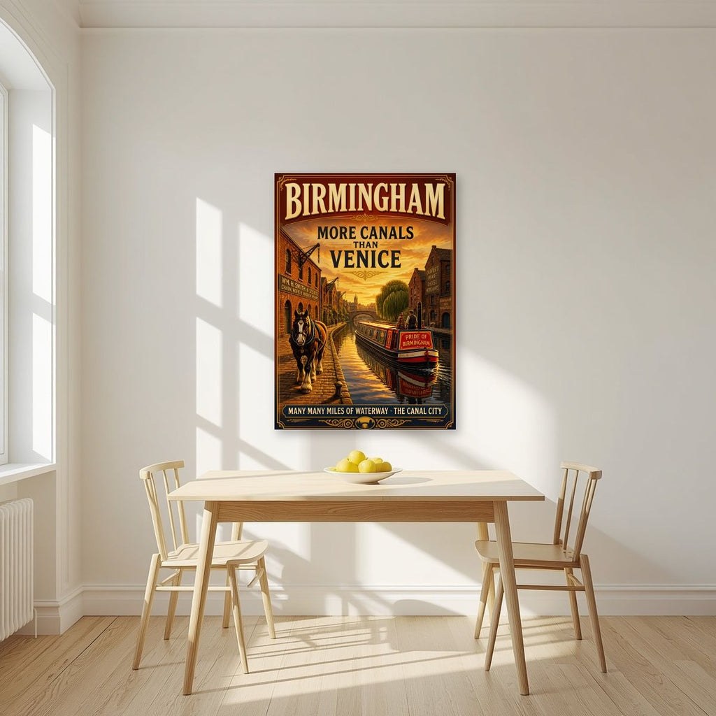 More Canals Than Venice — Birmingham art print, unframed poster, styled in a kitchen