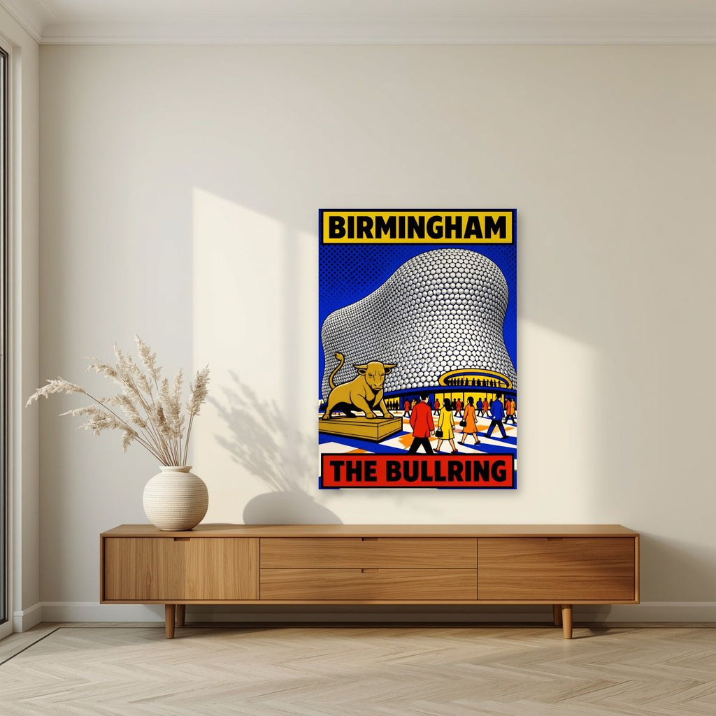 The Bullring — Birmingham art print, unframed poster, styled in a living room