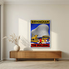 The Bullring — Birmingham art print, in a white frame, styled in a living room