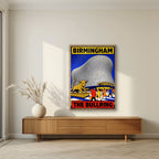 The Bullring — Birmingham art print, in an oak frame, styled in a living room