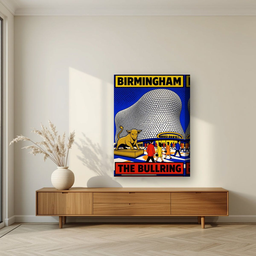 The Bullring — Birmingham art print, on thick canvas, styled in a living room