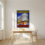 The Bullring — Birmingham art print, in a black frame, styled in a kitchen
