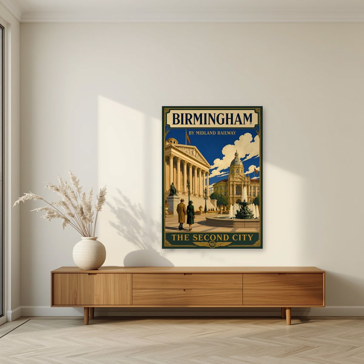 The Second City — Birmingham art print, unframed poster, styled in a living room