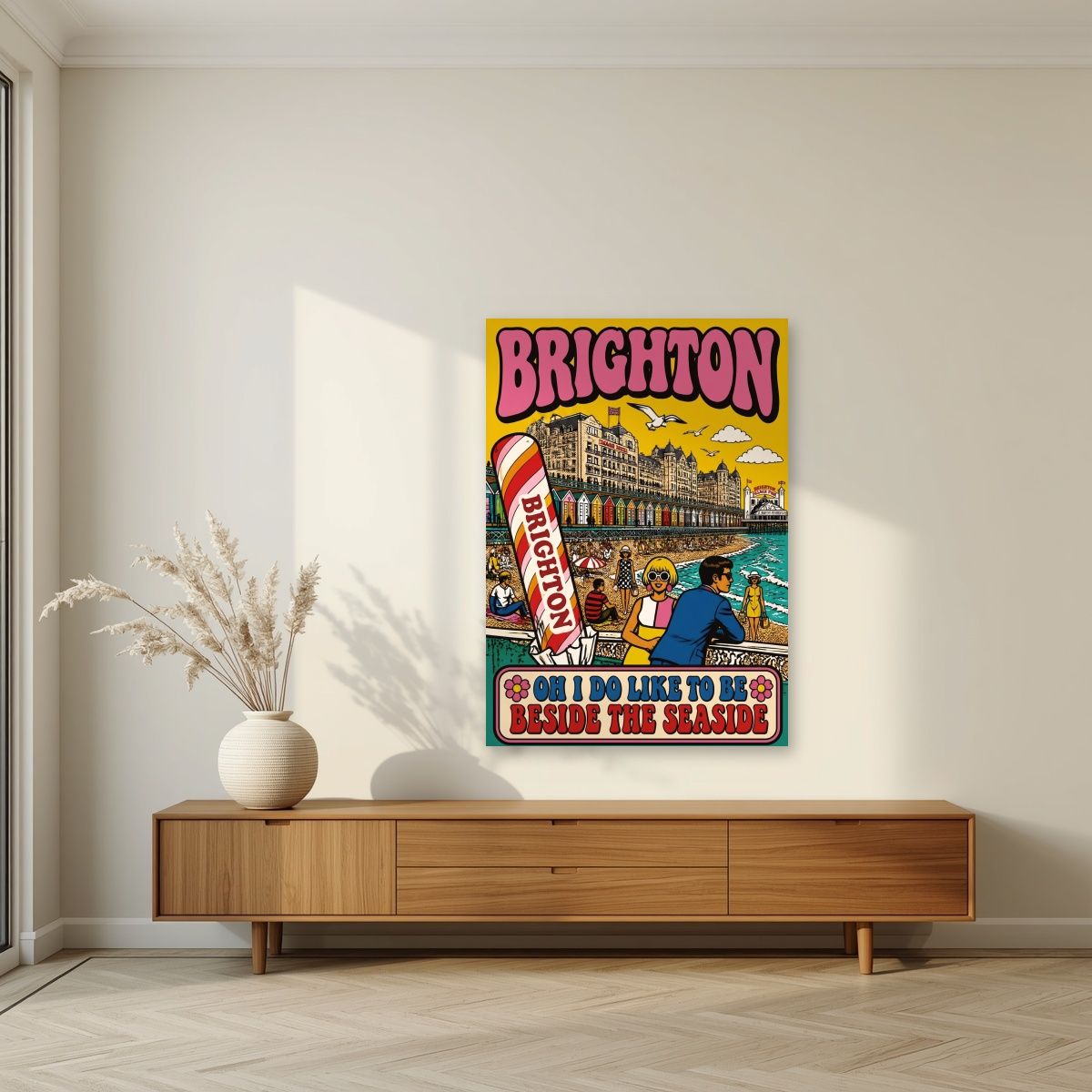 Beside The Seaside — Brighton art print, unframed poster, styled in a living room
