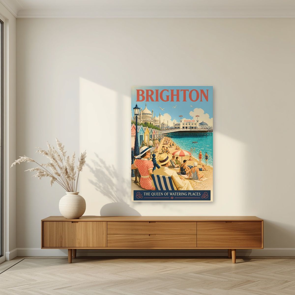 Queen Of Watering Places — Brighton art print, unframed poster, styled in a living room