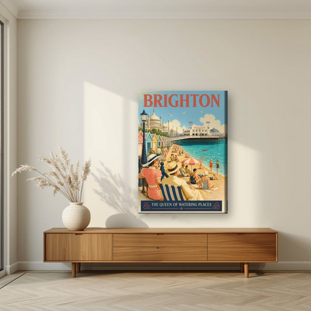 Queen Of Watering Places — Brighton art print, on slim canvas, styled in a living room