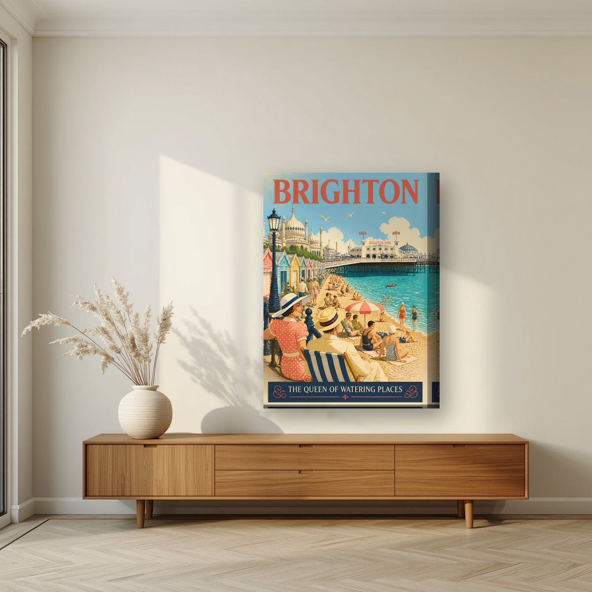 Queen Of Watering Places — Brighton art print, on thick canvas, styled in a living room