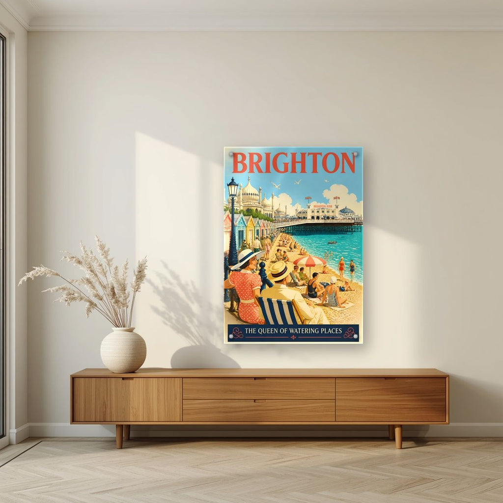Queen Of Watering Places — Brighton art print, as an acrylic print, styled in a living room