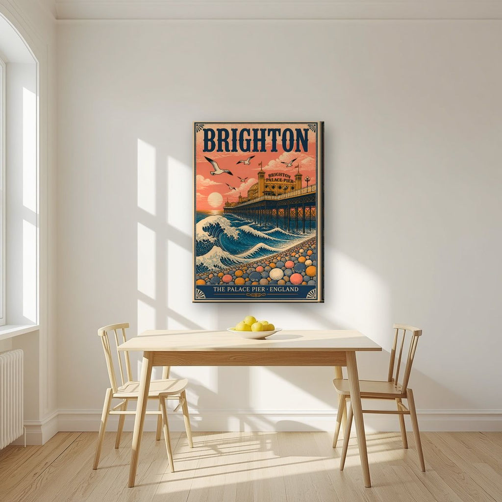 The Great Wave — Brighton art print, on slim canvas, styled in a kitchen