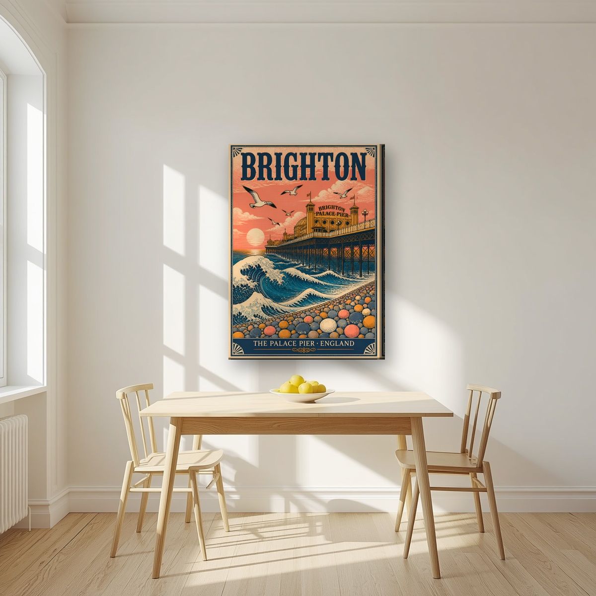 The Great Wave — Brighton art print, on slim canvas, styled in a kitchen