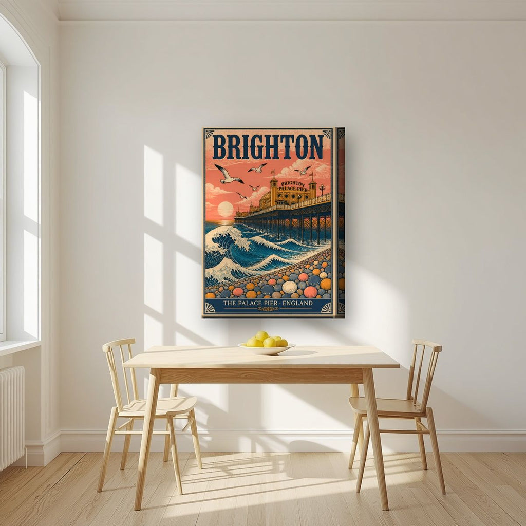 The Great Wave — Brighton art print, on thick canvas, styled in a kitchen