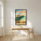 The Palace Pier — Brighton art print, in a black frame, styled in a kitchen