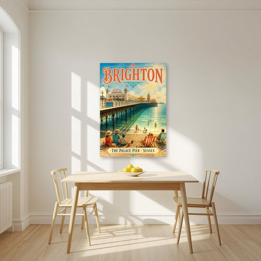 The Palace Pier — Brighton art print, unframed poster, styled in a kitchen