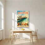 The Palace Pier — Brighton art print, in a white frame, styled in a kitchen