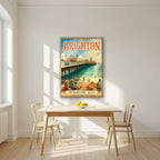 The Palace Pier — Brighton art print, in an oak frame, styled in a kitchen