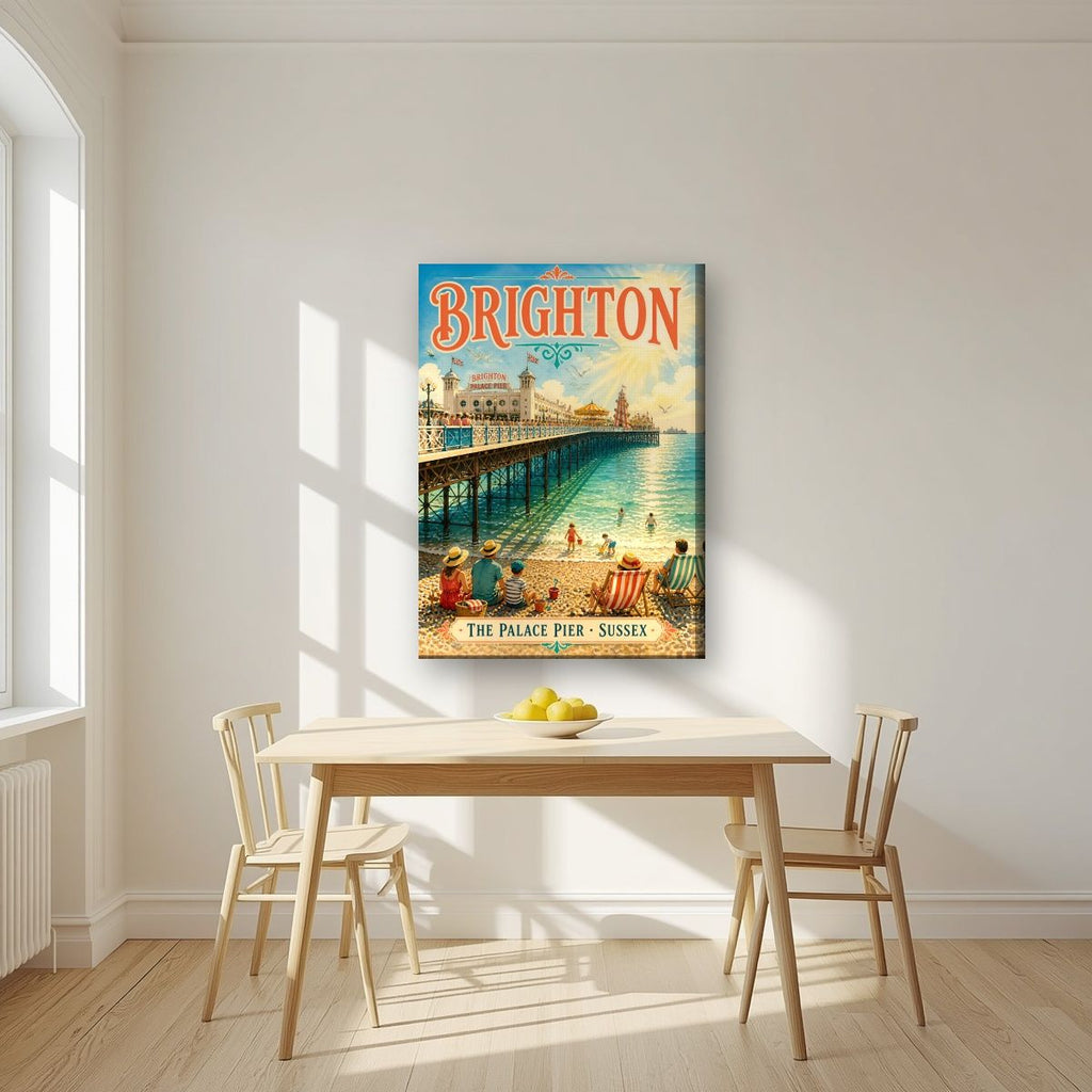 The Palace Pier — Brighton art print, on slim canvas, styled in a kitchen