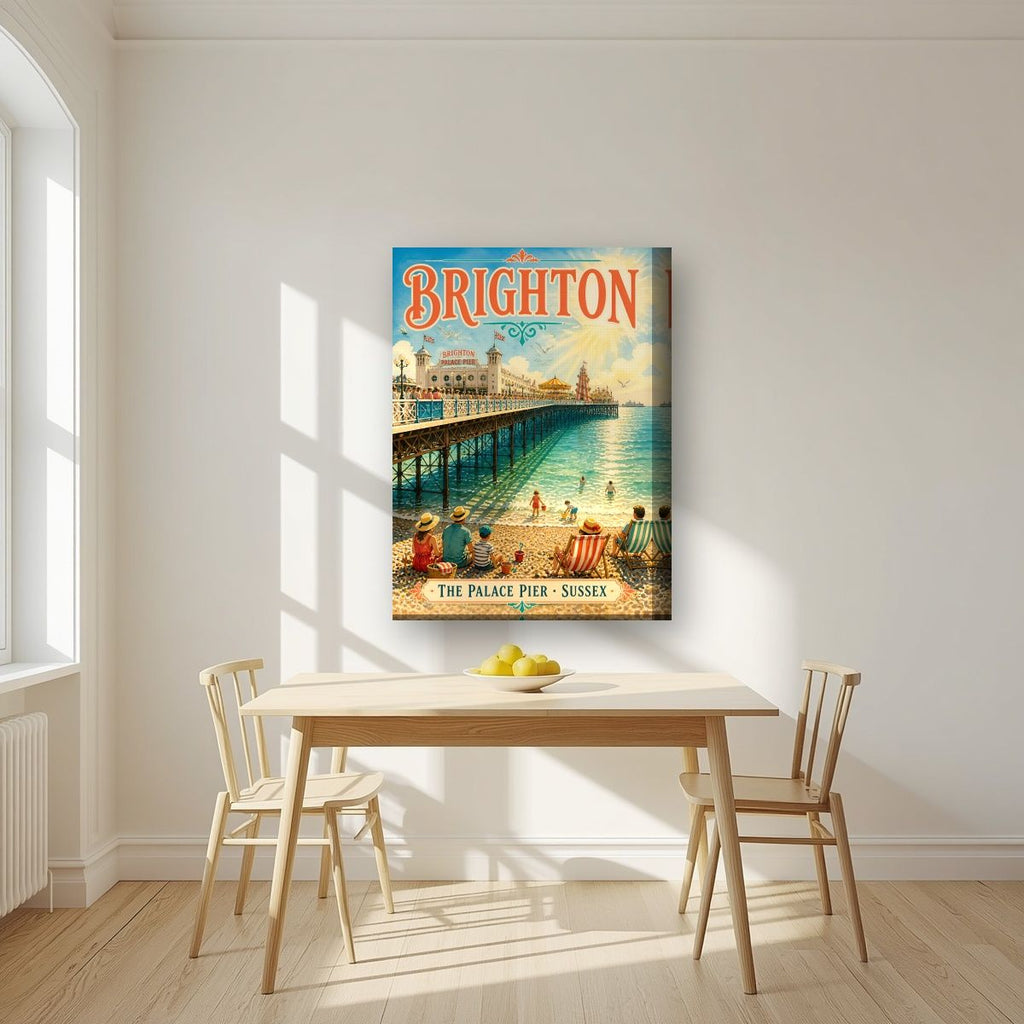 The Palace Pier — Brighton art print, on thick canvas, styled in a kitchen
