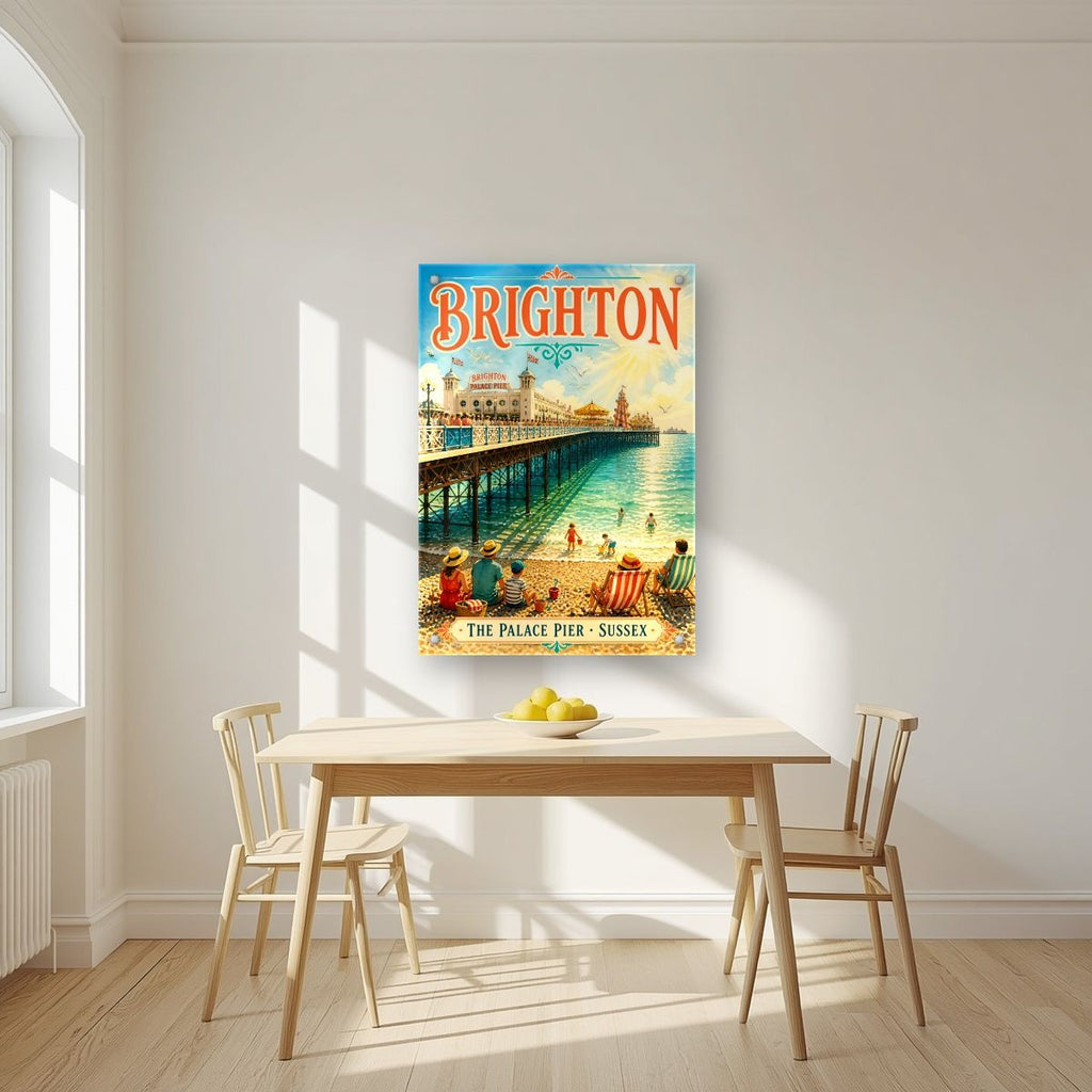 The Palace Pier — Brighton art print, as an acrylic print, styled in a kitchen