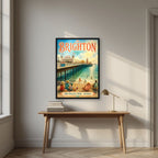 The Palace Pier — Brighton art print, in a black frame, styled in a desk
