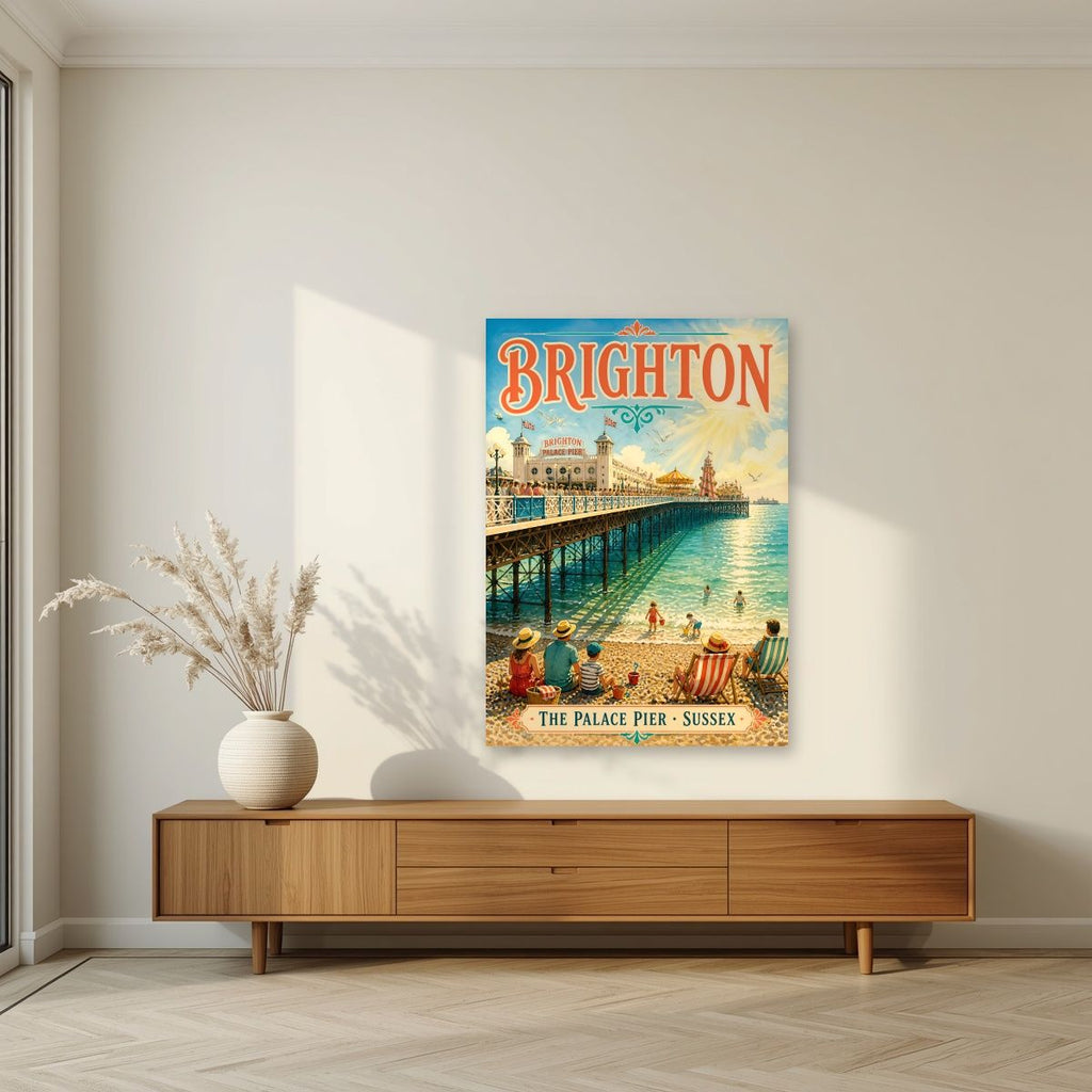 The Palace Pier — Brighton art print, unframed poster, styled in a living room
