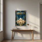 The Royal Pavilion — Brighton art print, in a white frame, styled in a desk