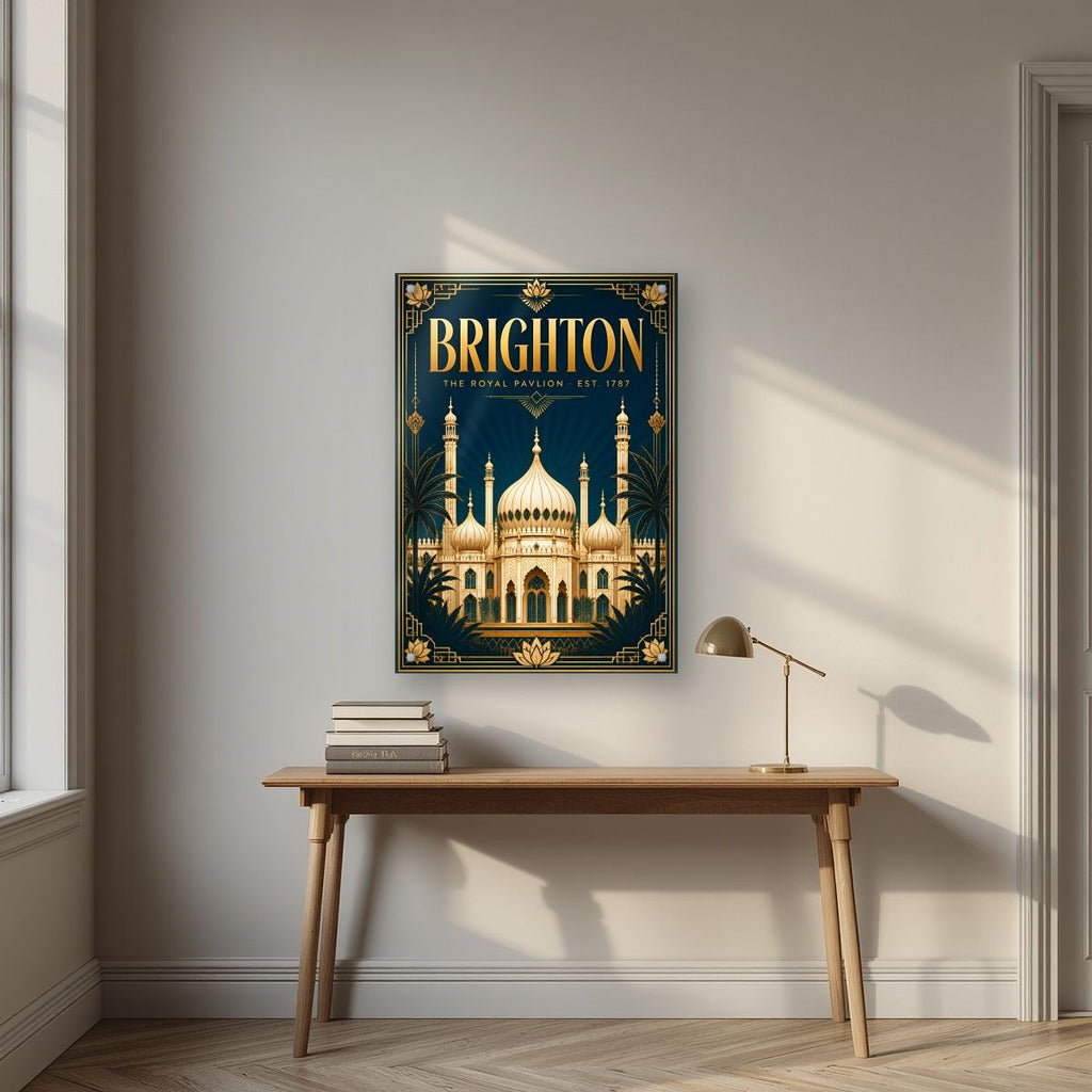 The Royal Pavilion — Brighton art print, as an acrylic print, styled in a desk