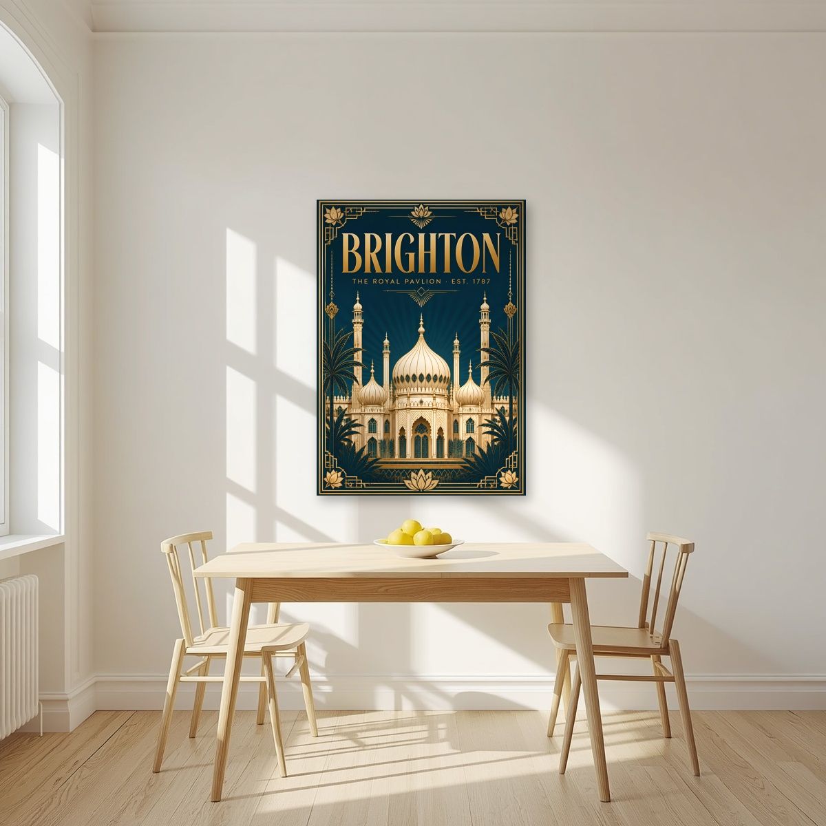 The Royal Pavilion — Brighton art print, unframed poster, styled in a kitchen