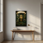 Botanic Garden in a white frame, above an oak writing desk