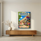 Clifton Village on a thick-edge canvas, above a walnut sideboard in a living room
