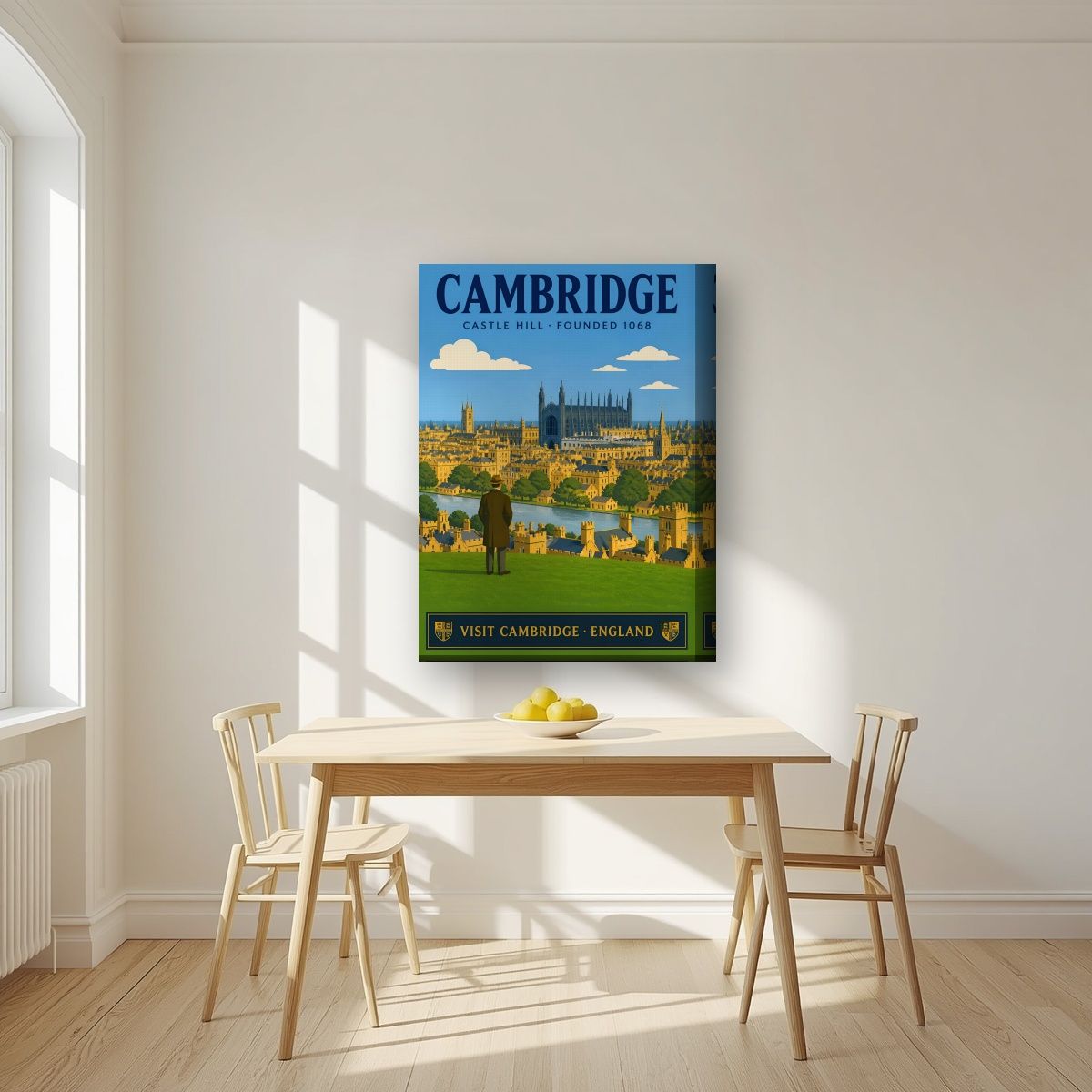 Castle Hill — Cambridge art print, on thick canvas, styled in a kitchen