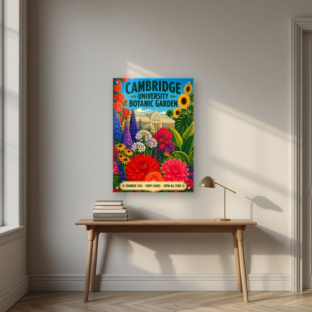 Forty Acres — Cambridge art print, as an acrylic print, styled in a desk