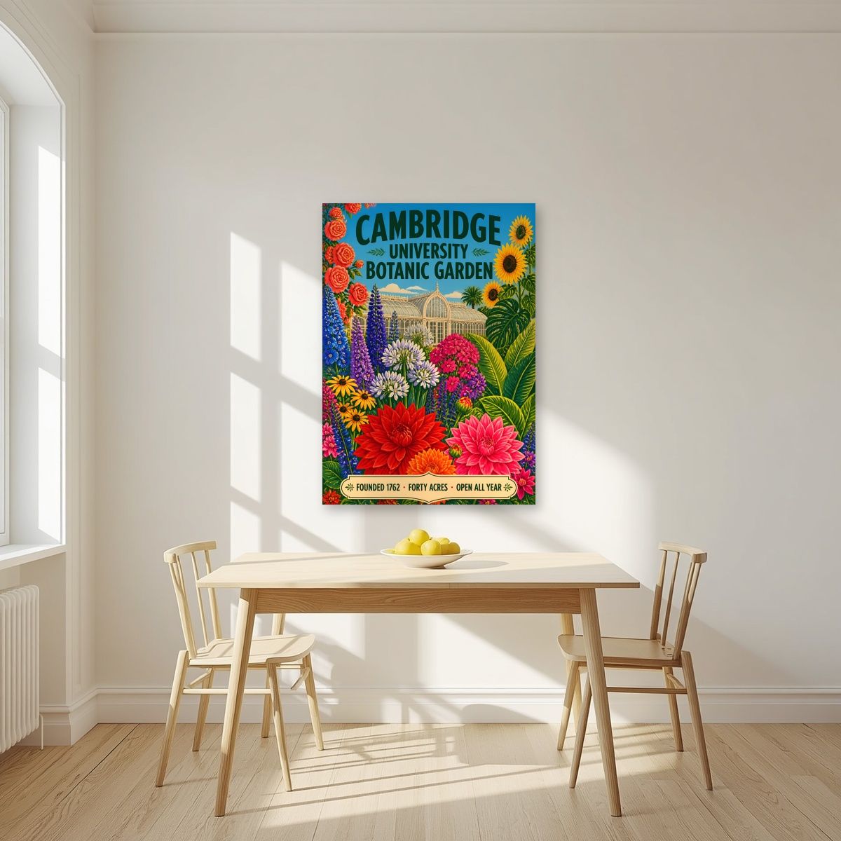 Forty Acres — Cambridge art print, unframed poster, styled in a kitchen