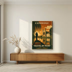 Travel By Punt — Cambridge art print, on slim canvas, styled in a living room