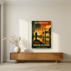 Travel By Punt — Cambridge art print, as an acrylic print, styled in a living room
