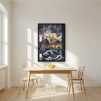 Wisteria And Wave — Cambridge art print, in a black frame, styled in a kitchen