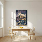 Wisteria And Wave — Cambridge art print, in an oak frame, styled in a kitchen
