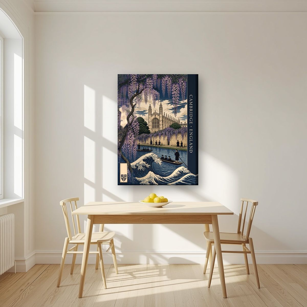 Wisteria And Wave — Cambridge art print, on slim canvas, styled in a kitchen