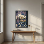 Wisteria And Wave — Cambridge art print, in a black frame, styled in a desk