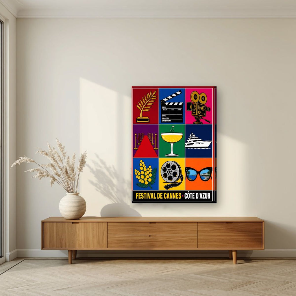 Festival de Cannes — Cannes art print, on slim canvas, styled in a living room