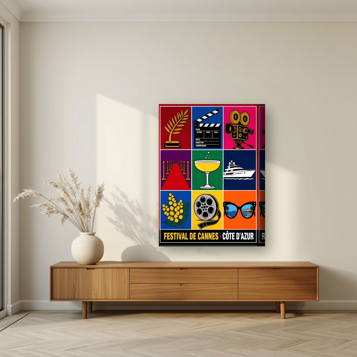 Festival de Cannes — Cannes art print, on thick canvas, styled in a living room