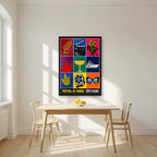 Festival de Cannes — Cannes art print, in a black frame, styled in a kitchen