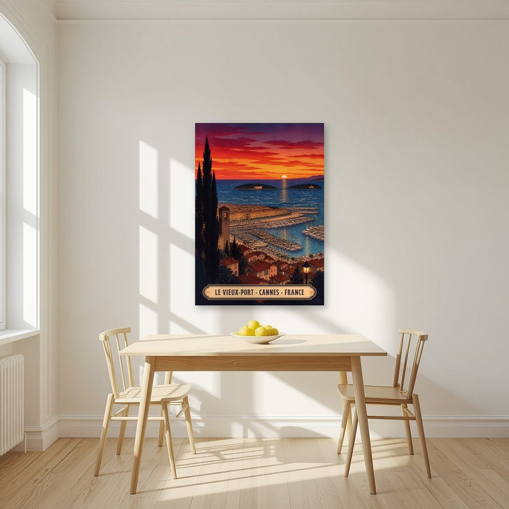 Le Vieux-Port — Cannes art print, unframed poster, styled in a kitchen