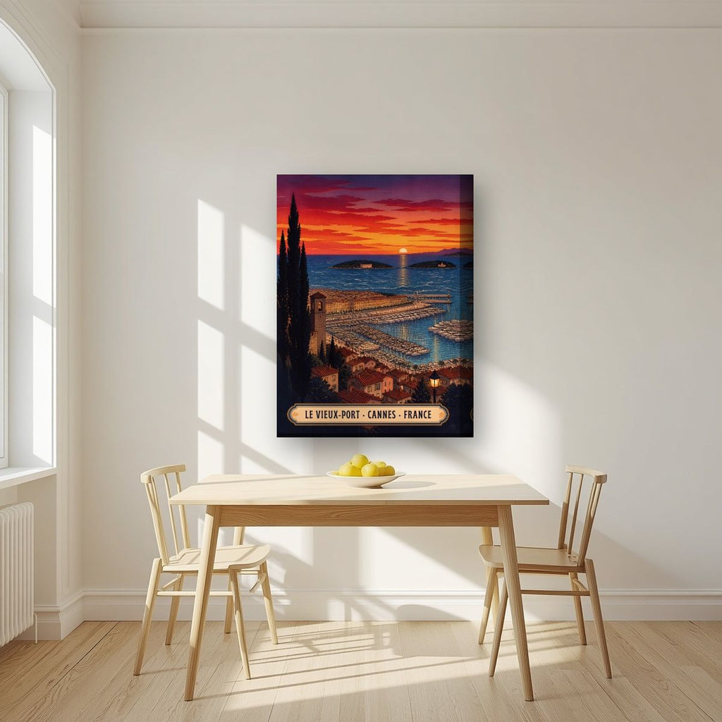 Le Vieux-Port — Cannes art print, on thick canvas, styled in a kitchen