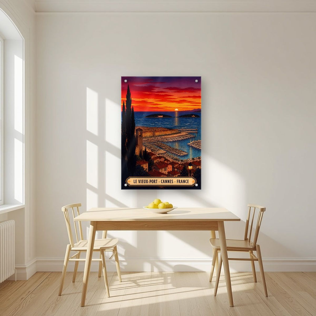 Le Vieux-Port — Cannes art print, as an acrylic print, styled in a kitchen