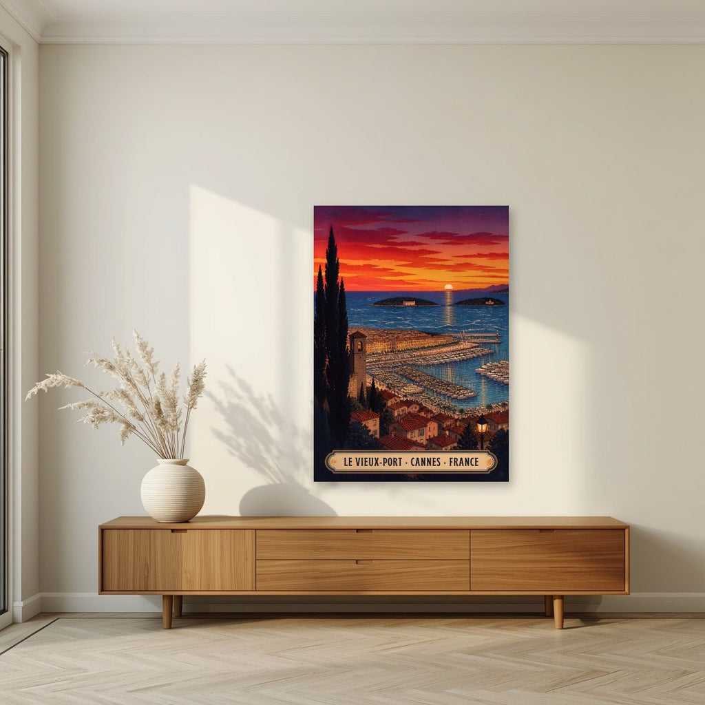 Le Vieux-Port — Cannes art print, unframed poster, styled in a living room