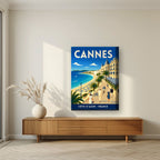 Les Élégants — Cannes art print, on thick canvas, styled in a living room