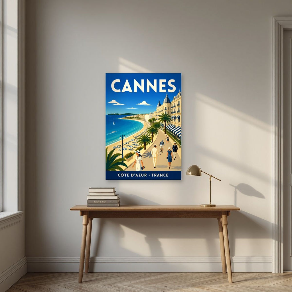 Les Élégants — Cannes art print, unframed poster, styled in a desk